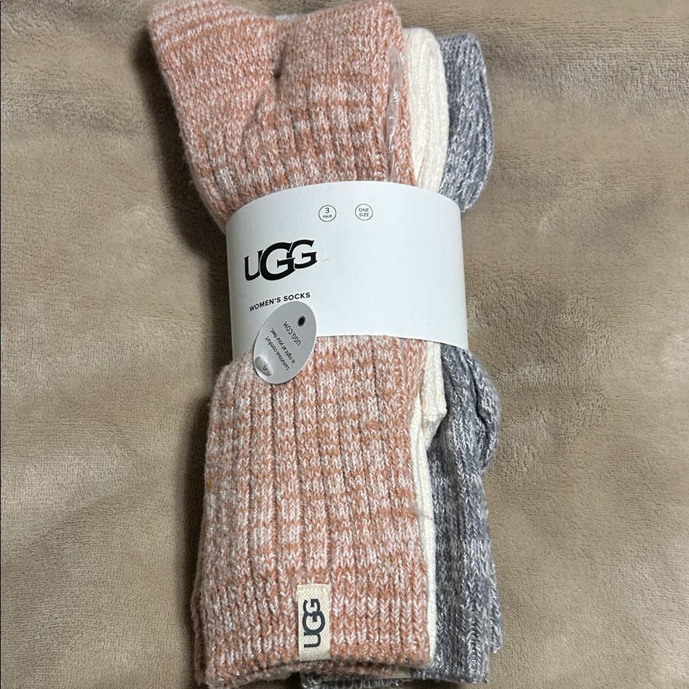 UGG Women's Knit Socks Trio - Peach, Gray, Cream